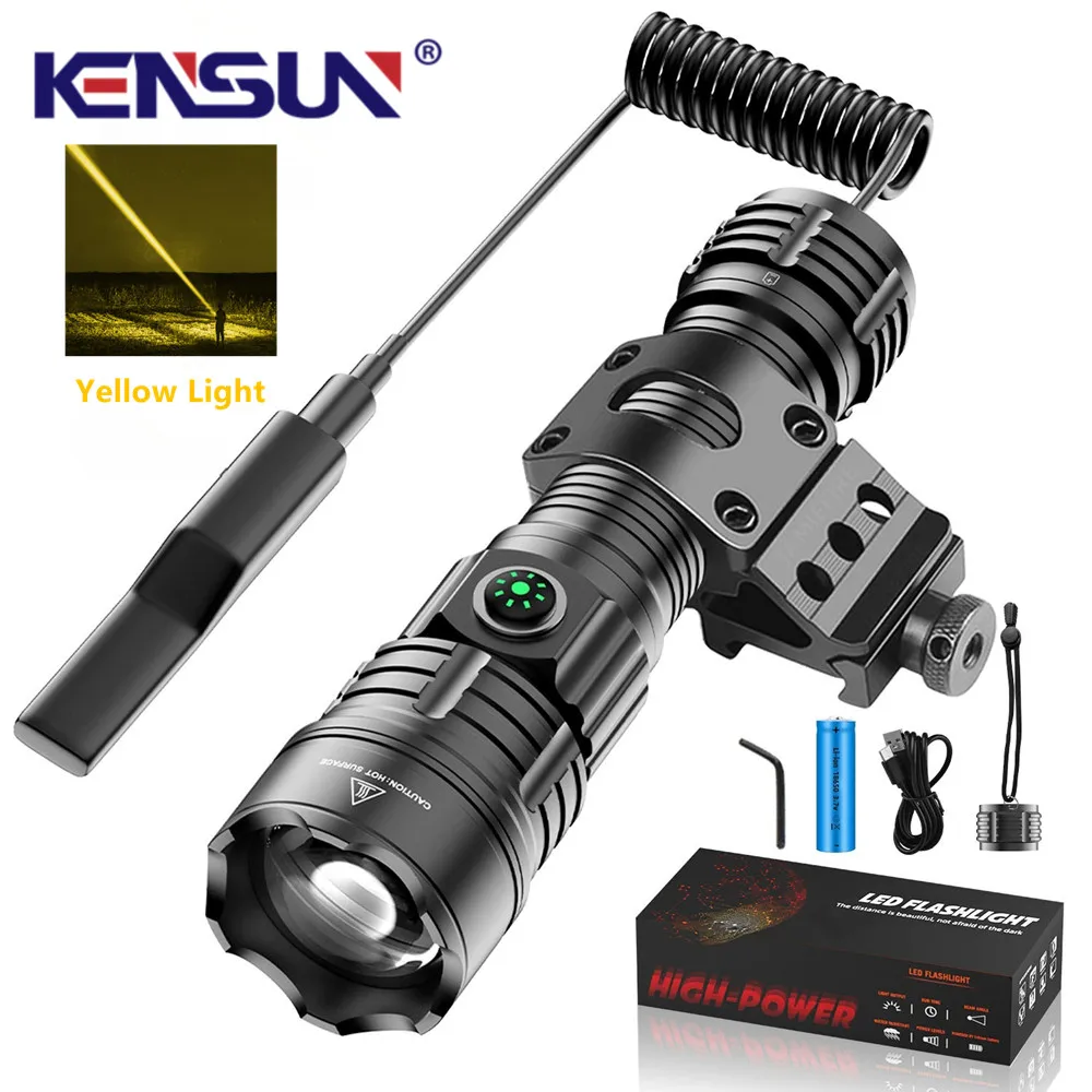 

Самый мощный прожектор, светодиодный фонарик дальнего действия, масштабируемый регулируемый перезаряжаемый тип-C, IPX6, желтый свет, тактический фонарь