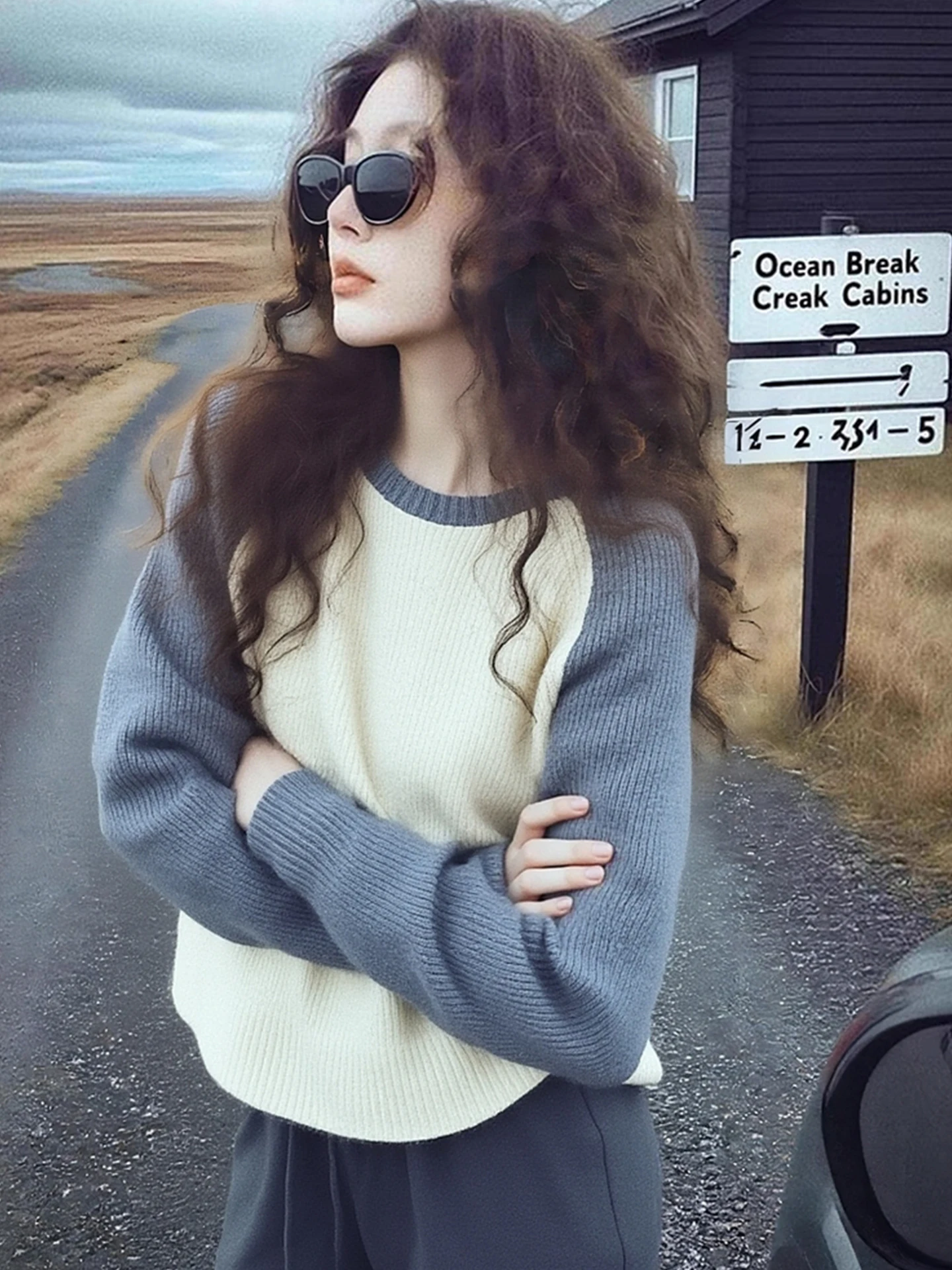 

Faionable Camere Knitwear Long Sve Color Blo Design Winter Top Agel Versatile Commute Sle Корейский свободный трикотаж...