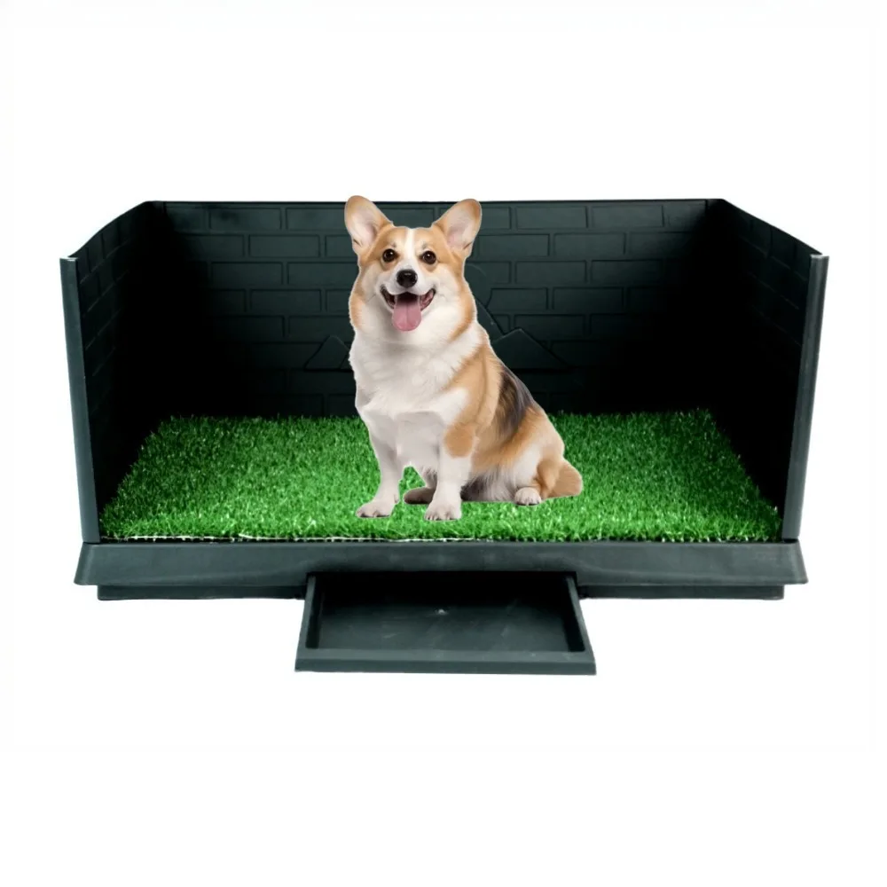 Fake Grass Indoor Pet Toilet with Splash Baffle, Washable Puppy Potty Training Pad Pet Product