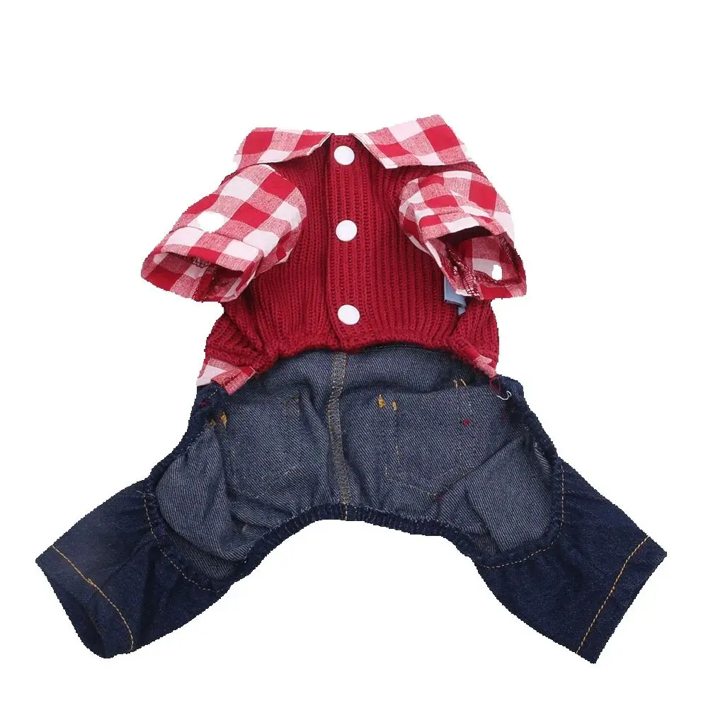 New Dog Cat Jumpsuit Sweater Plaid Bowtie Design Pet Puppy Coat Jacket Autumn/Winter Clothes Overalls