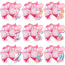 8 Pcs Pink Bow Balloon Set 32 Inch Gradient Number Foil Balloon Baby Shower Kids Pink Princess Themed Birthday Party Decorations