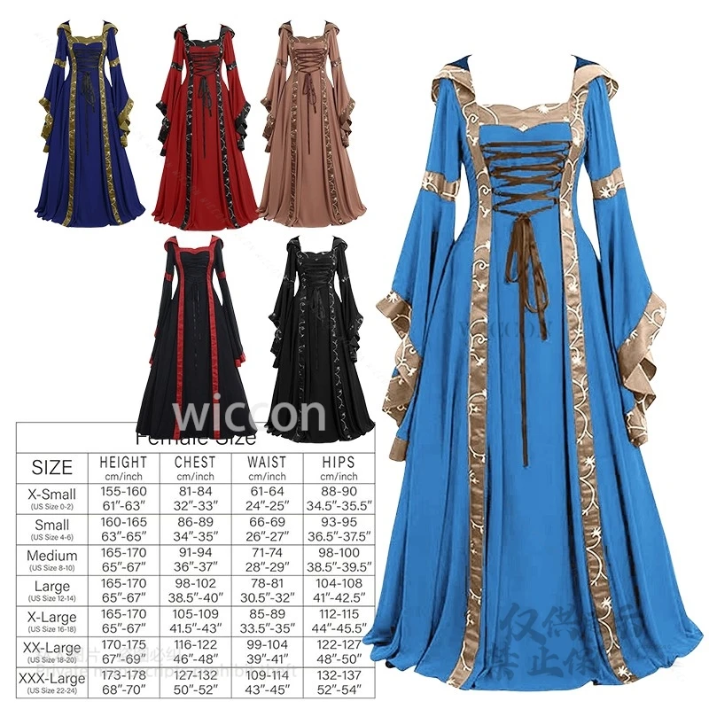 

Vintage Victorian Retro Women Dress XS-5XL Lace Up Floor Length Medieval Renaissance Dress Gothic Costume Woman Halloween Party