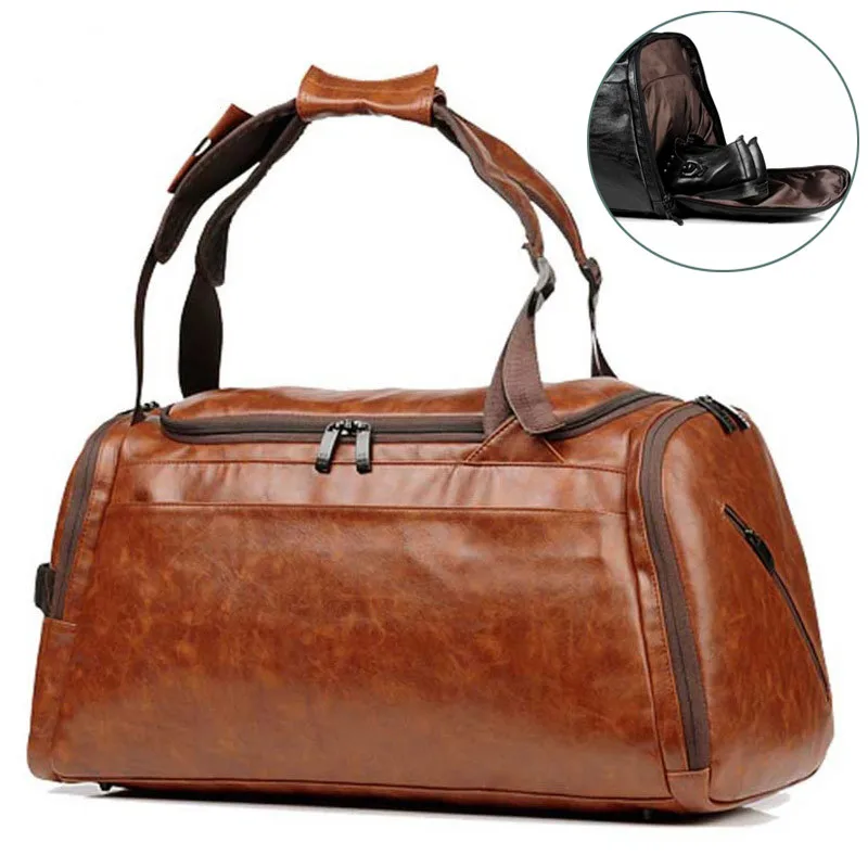 

Mens Gym Bag With Compartment For Shoes Women PU Fitness Backpack Waterproof Leather Travel Duffle Outdoor Shoulder Bag