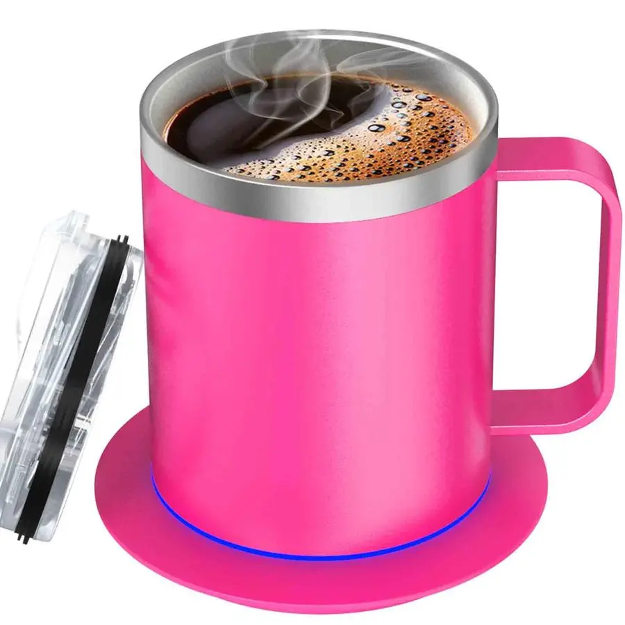 Coffee Mug for Desk, Self Heating Coffee Mug with Handle amp Lid, Temperature Control Cup for Desk, Gift Idea Rose12oz