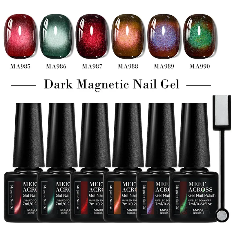 

7pcs Dark Red Cat Magnetic Gel Nail Polish Set Glass Bead Effect Semi Permanent Soak Off UV Gel Varnish For Winter Nail Supplies