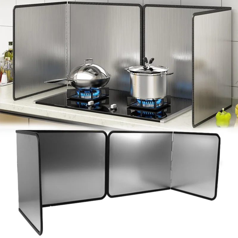 

1pc Foldable Stainless Steel Kitchen Oil Baffle - Splash Guard for Stove, Insulation Board with Rubber Edge Wrap, Easy to Clean