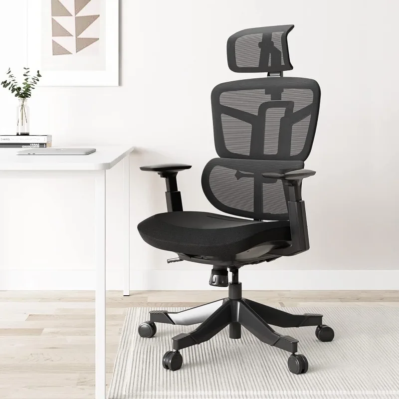 Silla de oficina ergonómica E8, asiento con ajuste adaptativo elástico, Soporte Lumbar para la espalda, malla transpirable de alta densidad