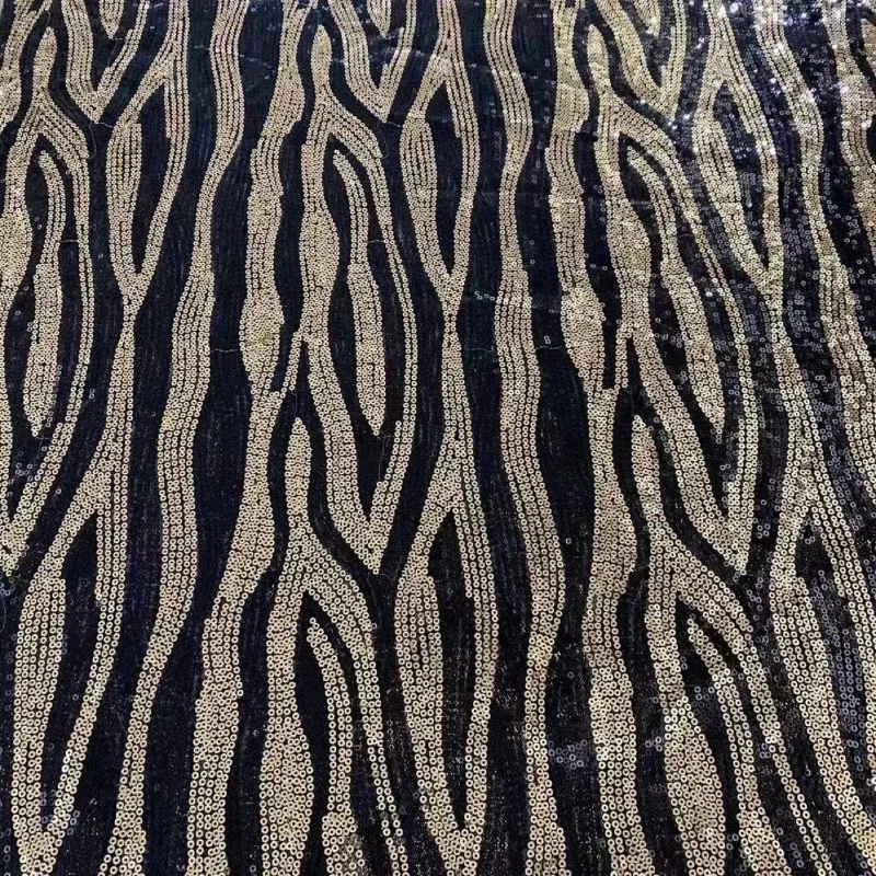 Zebra Stripe Leopard Print Embroidery Mesh Sequin Fabric, French Tulle Zebra Lace Fabrics, African Nigerian Fabric for Clothing