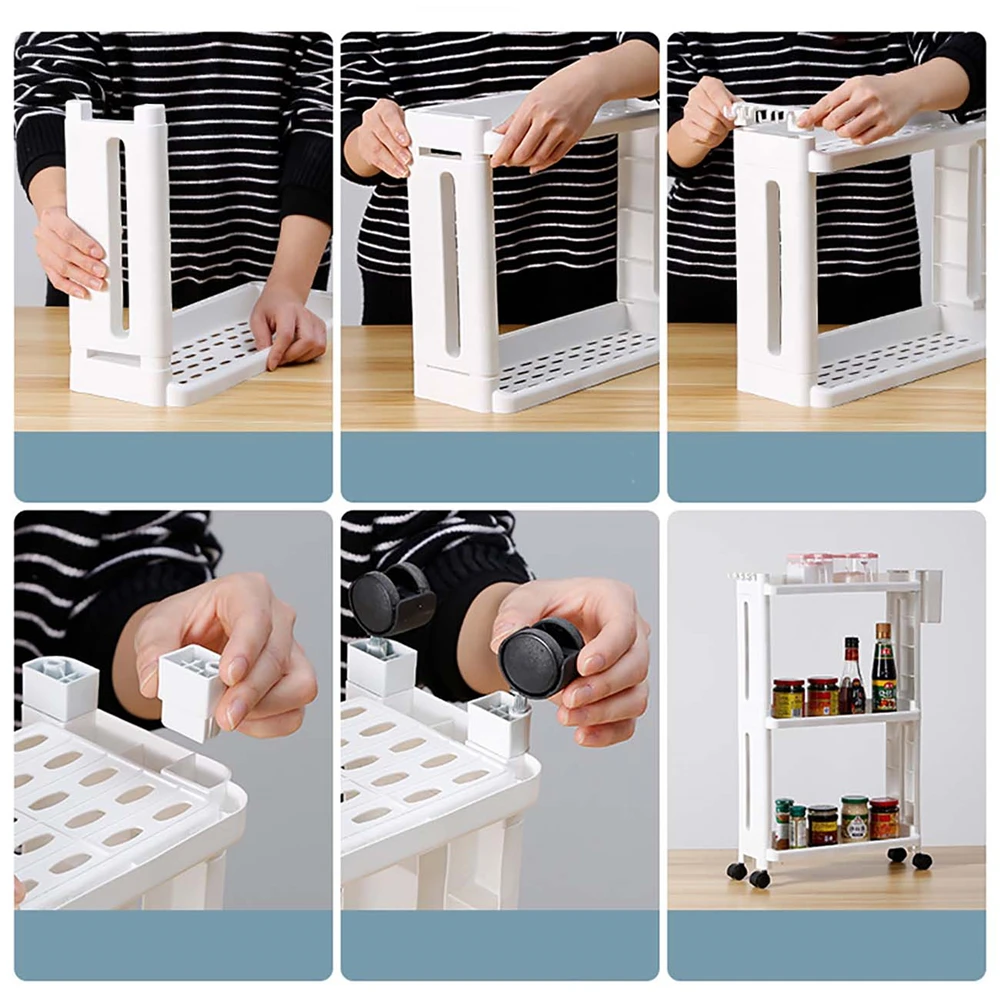 3/4 schicht Küche Lücke Lagerung Regal Gewürz Gewürze Flaschen Organizer Rack-Home Beweglichen Multilayer Kunststoff Trolley mit Rädern
