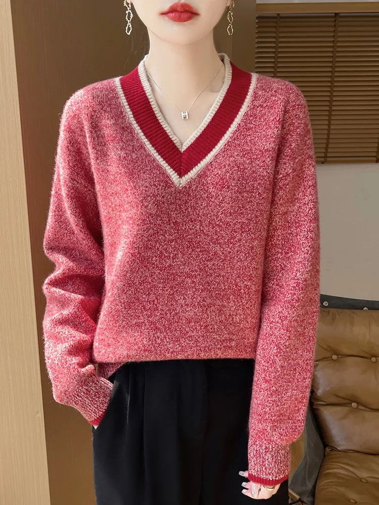 New Fashion Long Sleeve Fancy Yard Sweater Autumn Winter Female Sweater 100% Merino Wool Knitted Pullover Classic Cashmere Tops