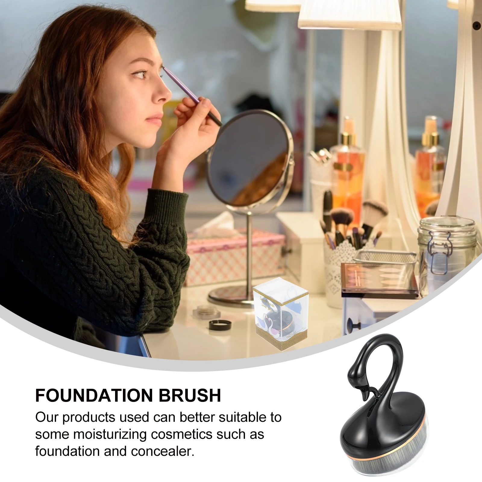 Foundation Oval Buffing Makeup Loose Powder แปรงหน้าด้านบนแบนสําหรับแปรงแป้งคอนซีลเลอร์ปกปิดฐาน