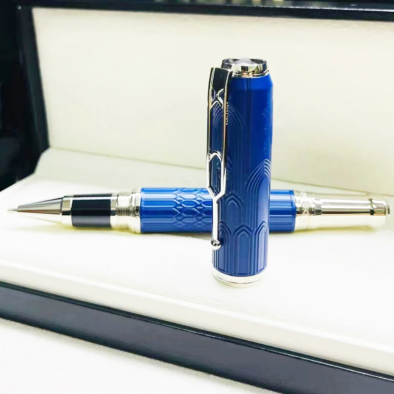 

MB Luxury Great Writer Victor Hu Roller/Ballpoint Pen With Cathedral Architectural Style Engraved Pattern Stationery Blue Color