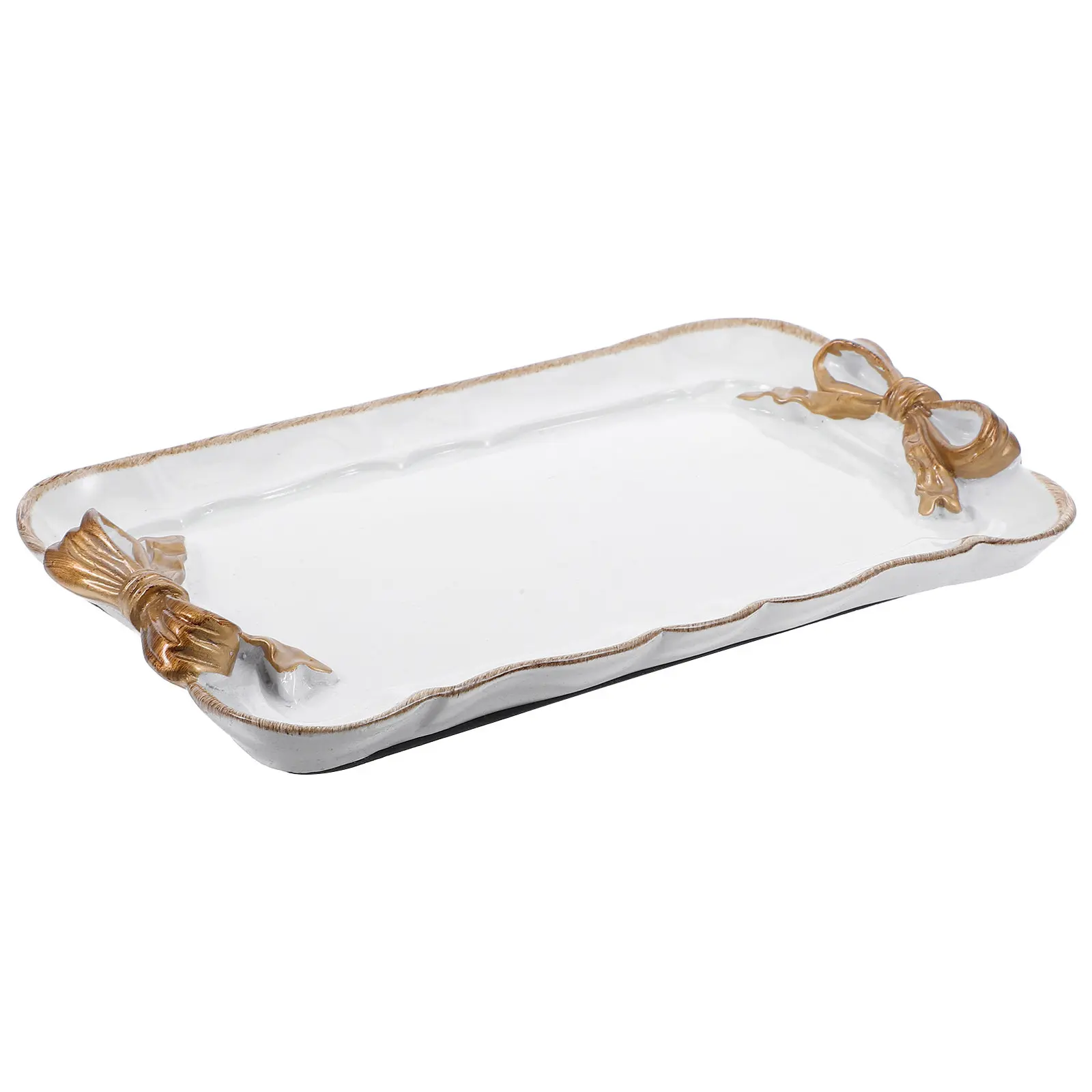 

Sweet Dessert Tray Retro Bowknot Jewelry Plate Resin Snack Dish For Cake Fruit Display Home Decor Gift Macaron Color