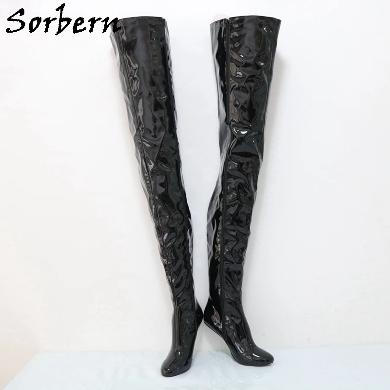 Sorbern Fetish 90cm Women Boots Heelless Long Boot No Heels 12cm Round Toe Burlesque Crotch Thigh Shoes Unisex Custom Leg Size