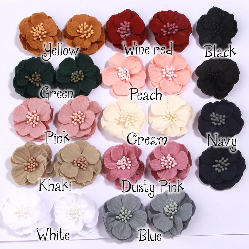 20Pieces 3.5cm Fabric Hair Flowers for Baby Girls Hair Accessories Chiffon Flower for Hair Band Dress Brooch Wedding Supplies