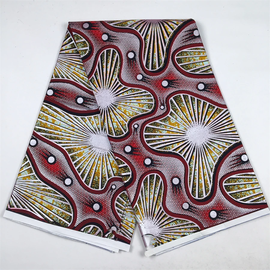 Golden Foil African Ankara Wax Print Fabric Holland Wax Cotton Fabric Blue Sunflower Pattern For Women Dress Sewing Craft view 6