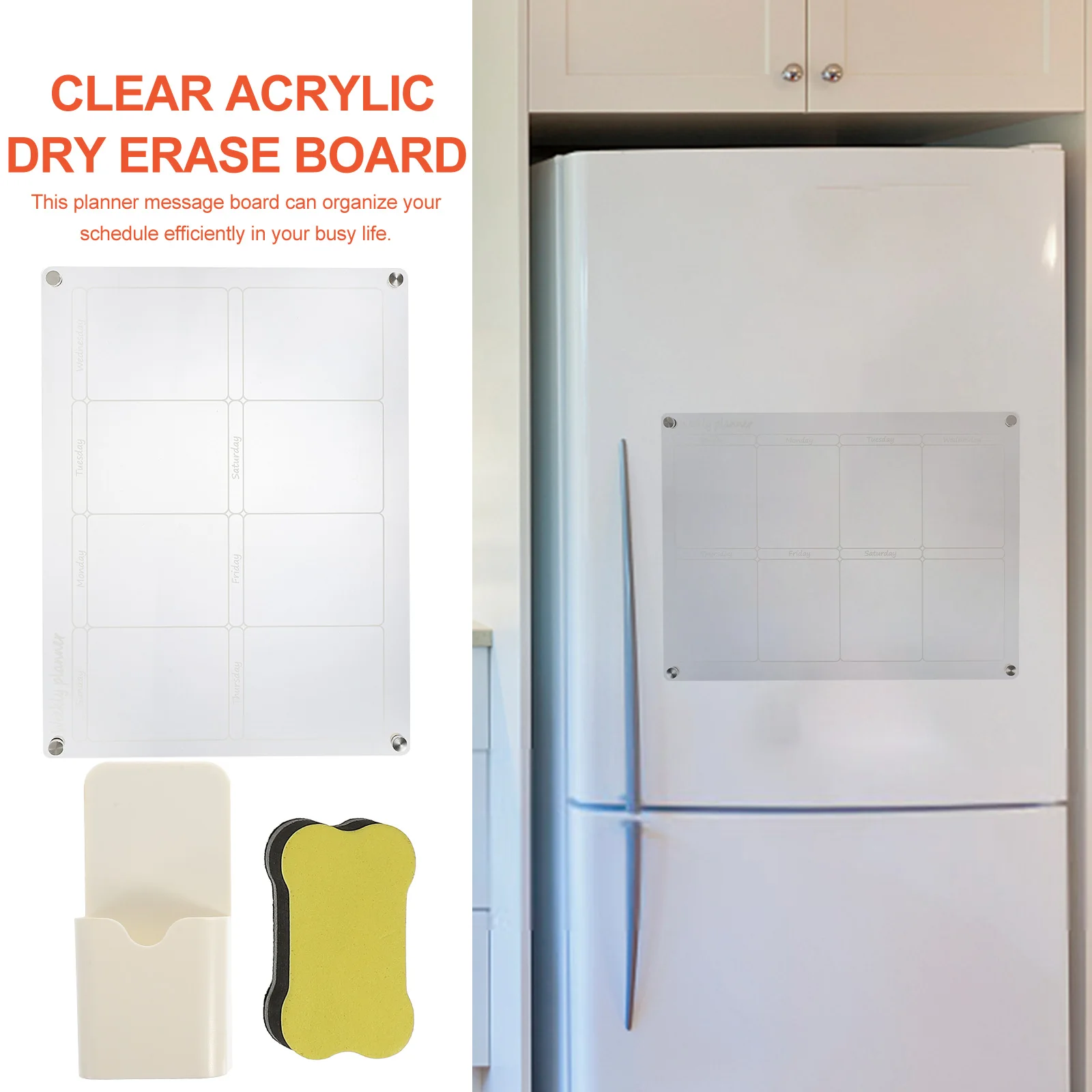 

Clear Dry Erase Weekly Acrylic Wall Calendar Fridge Magnetic Kitchen Whiteboard Transparent Weekly Planner Acrylic Write For