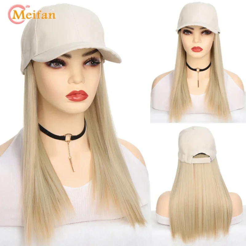 MEIFAN Synthetic Fluffy Wave Curly Natural Hair with Hat Baseball Cap Naturally Connect Adjustable Trucker Hat Wig