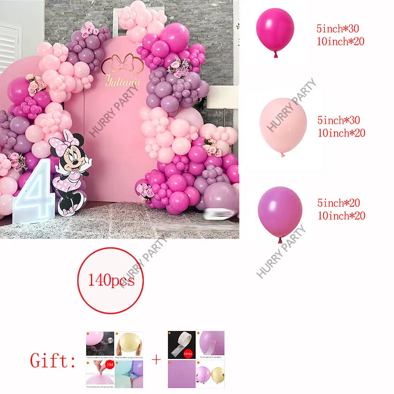 140Pcs Rose Red Balloon Garland Arch Kit Macaron Pink Pastel Balloons For Girls Women Princess Birthday Baby Shower Party Décor