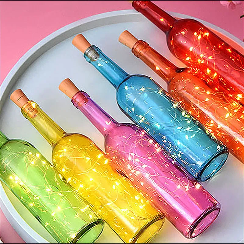 Garrafa de vinho LED com bateria, fio de cobre, luzes de fadas, DIY, cortiça, aniversário, casamento, decoração de Natal, 10pcs