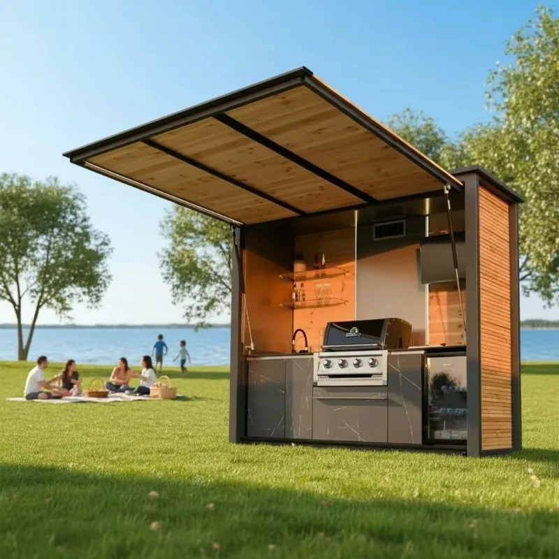 Outdoor Kitchen Family Gatherings Minimalist Luxurious Restaurant Customizable Outdoor Kitchen Cabinet Durable for Dining