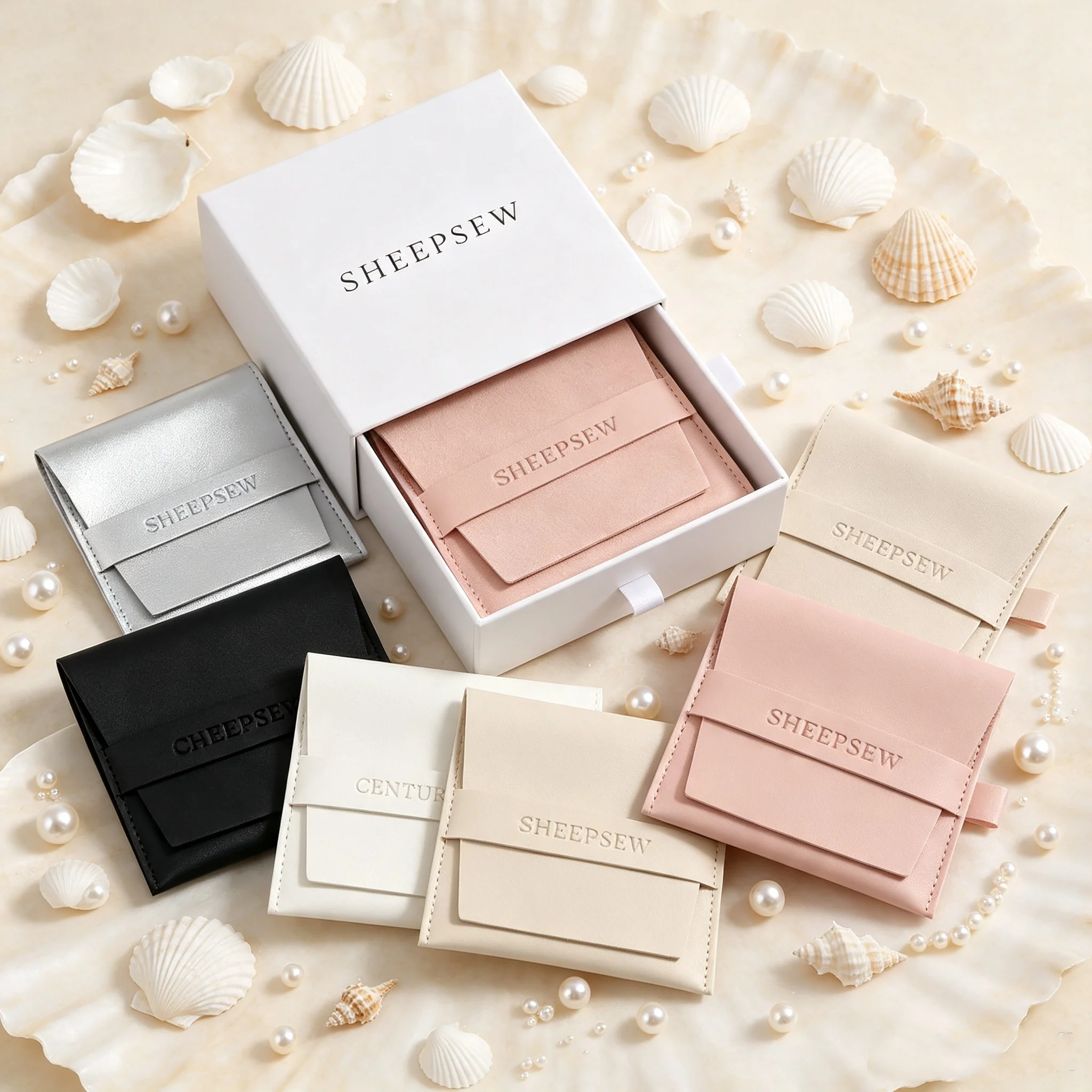 SheepSew Personalized Logo Recyclable Rigid Drawer Jewelry Packaging Box, Premium Gift Box With Soft Microfiber Suede Pouch For