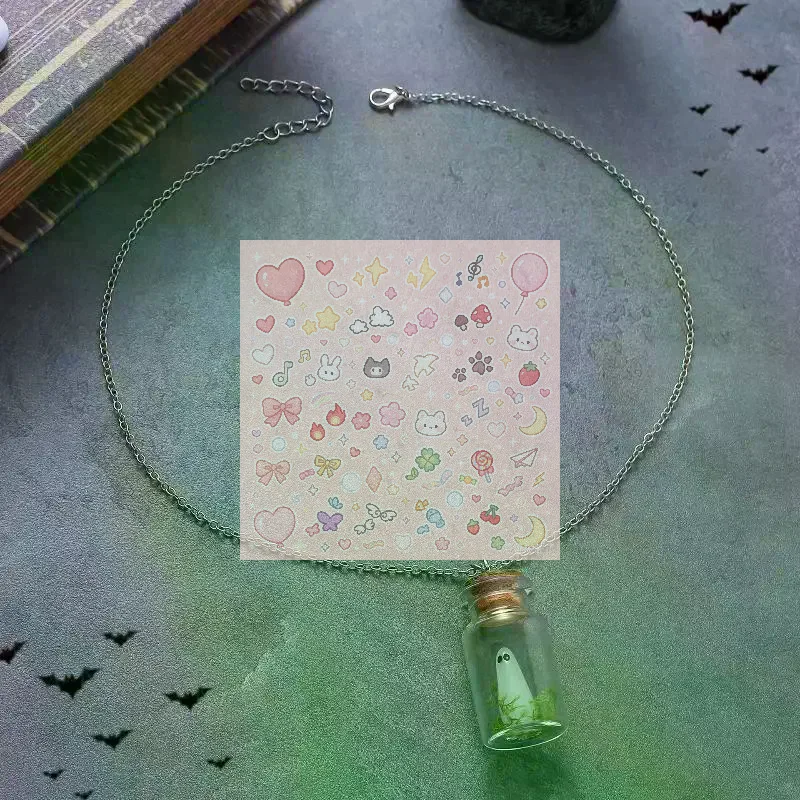 Luminous Ghost Necklace Halloween Tiny Glow Drifting Bottle Adopt Ghost Earrings Creative Design Green Specter Jewelry Gift