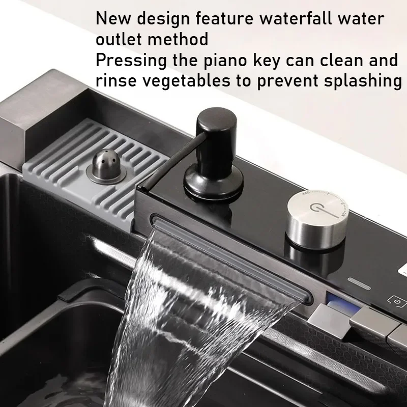 

304 Stainless Steel Smart Kitchen Sink Waterfall Faucet with Digital Display Soap Dispenser And Cup Washer Multifunctional Kitch