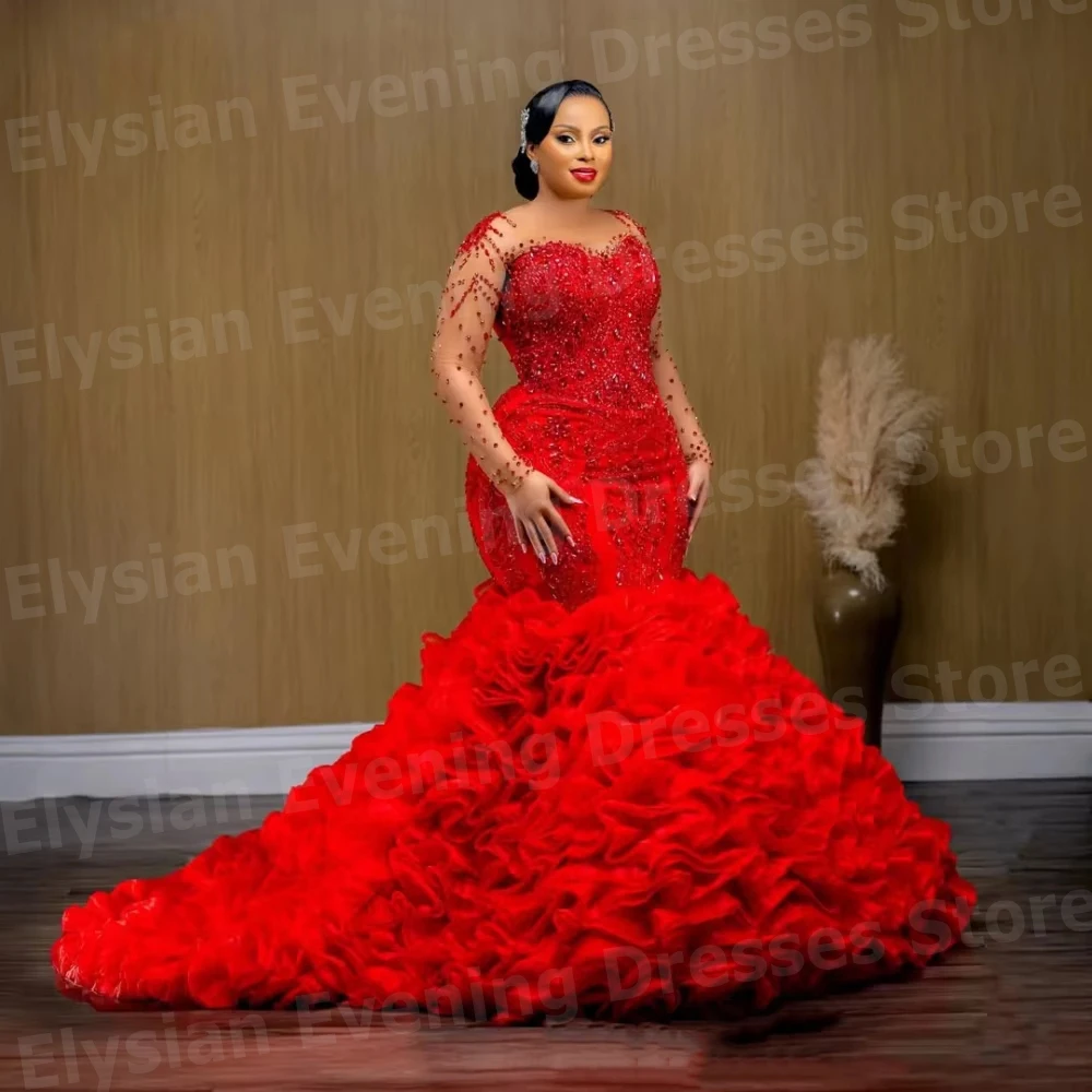 Robe De Soirée De forme sirène pour femmes, scintillante et exquise, perlée, manches longues, personnalisée, robes De bal