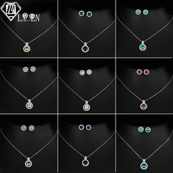 LXOEN New Luxury Korean 10 Colors Round Geometric Earrings Necklace Set for Fashion Women Bridal Wedding Jewelry Accessories