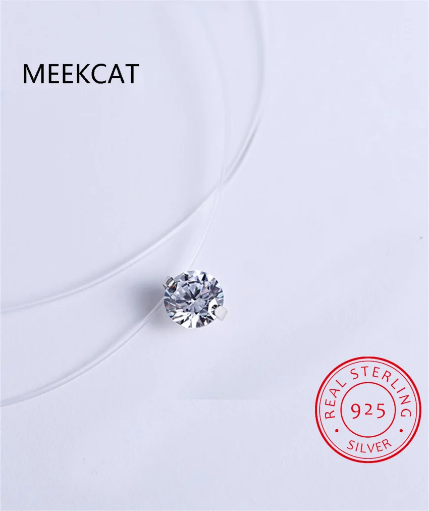 1ct Moissanite Diamond S925 Sterling Silver Invisible Transparent Fishing Line Clavicle Chain Necklace Women\'s Jewelry