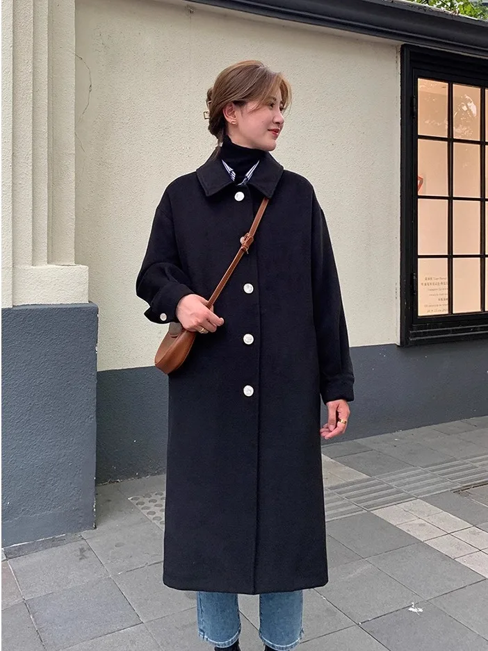 

Шерстяное пальто Hebe Sle женское, средней длины, ниже колена, свободного кроя, стройнящее, осенне-зимнее, в корейском стиле, для повседневной носки, простое