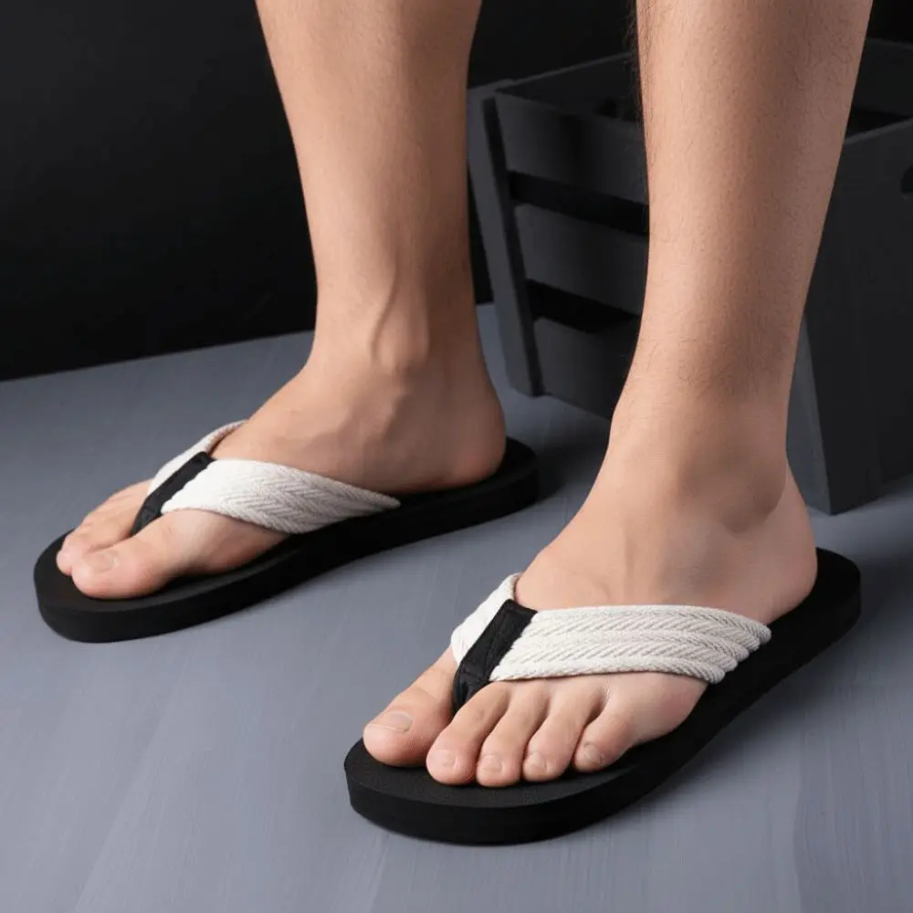 1 Pair Portable Soft High Elasticity Flip Flops TPR Anti-slip Flat Bottom Slippers Thickened Resilience Beach Flip Flops Pool
