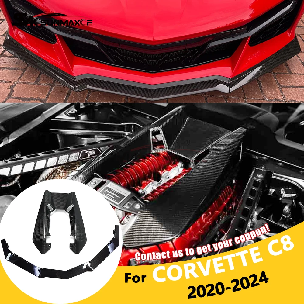 

Для Chevrolet Corvette C8 Z06 Coupe 2023 2024, передняя крышка двигателя из настоящего углеродного волокна, накладка на крышку двигателя