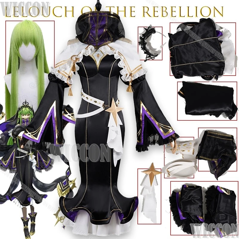 

CC Cosplay Costume Codee Geasss Lelo uchof the Reb ellion Anime Witch Outfit Green Haired Character Stage Performance Dress