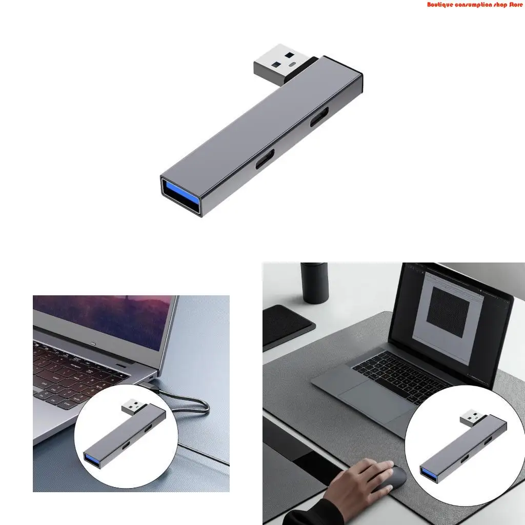 L9NA USB3.0 Hub USB to Double Type C and USB Port Expander for Fast Data Transfer