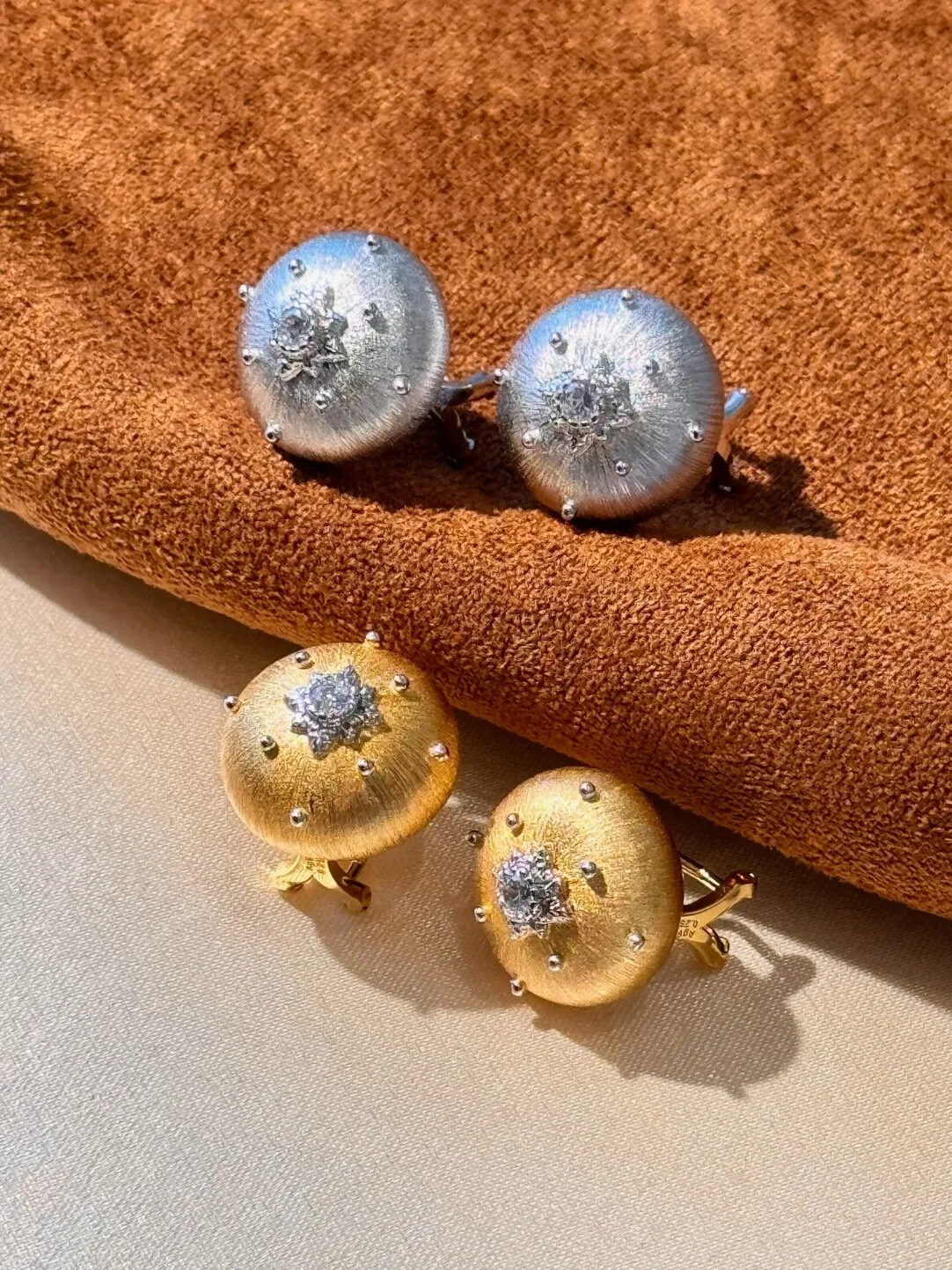 Italian Medieval Style Hand-brushed Eight-pointed Star Ear Pads · 7.5g S925 Silver Gold Plated