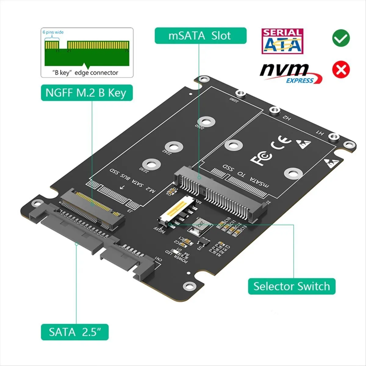 High-quality PC accessories in Stock 2 in 1 Combine M.2 NGFF Key B & MSATA SSD to 2.5 SATA3 Adapter