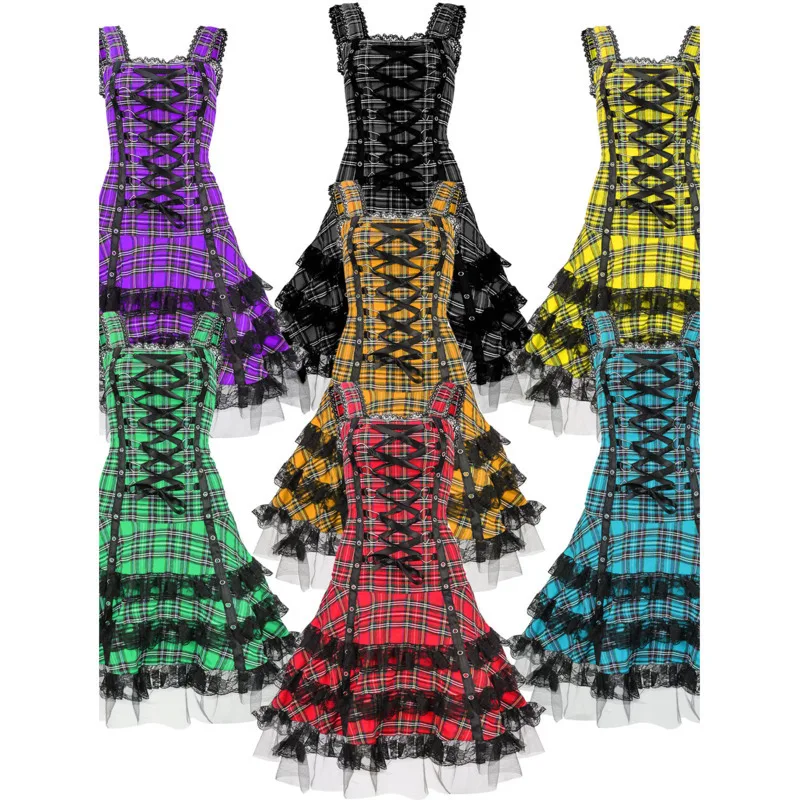 

Хэллоуин косплей готическое платье стиль крест на шнуровке тонкое платье с кружевной отделкой средневековый косплей костюм женские платья для торта