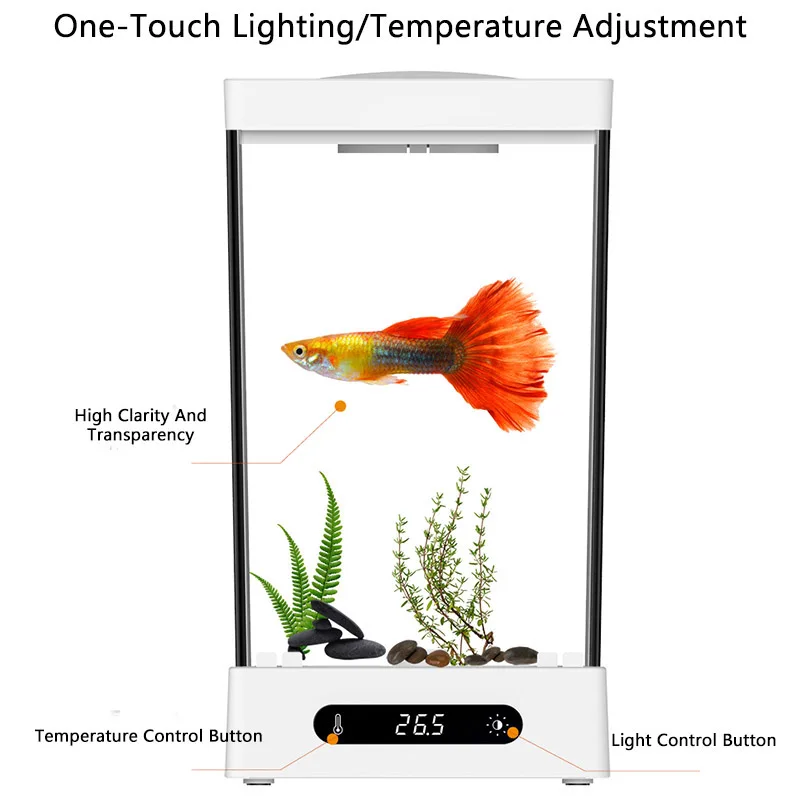 Betta Fish Tank Multifunctional Intelligent Fish Tank Temperature Control Digital Display Aquarium with RGB Ecological Light