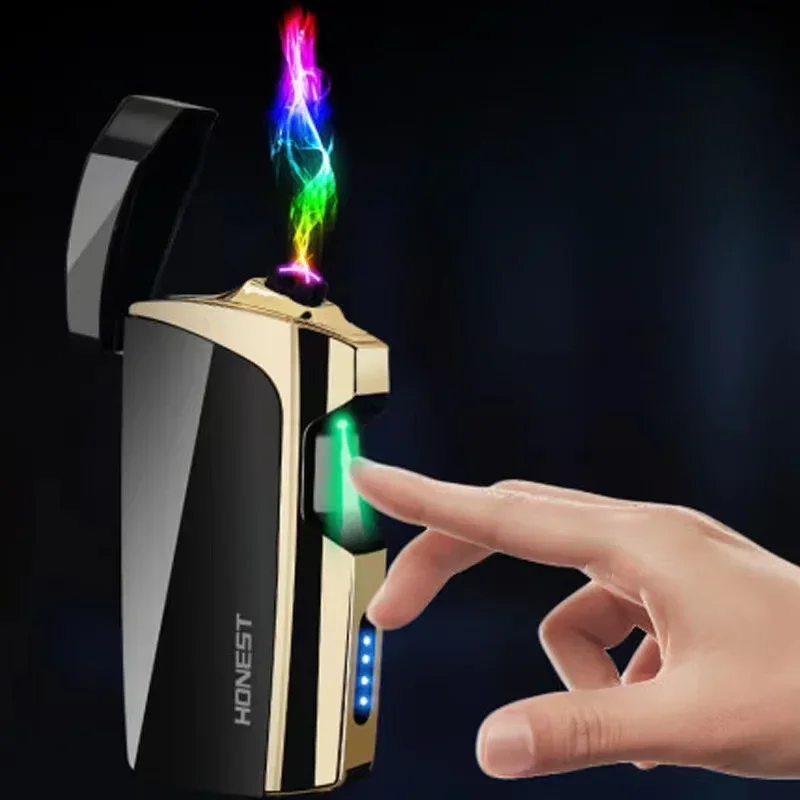 HONEST Infrared Touch Induction Electric Double Arc Lighter Metal Outdoor Windproof Power Display Pulse Plasma Flameless Lighter