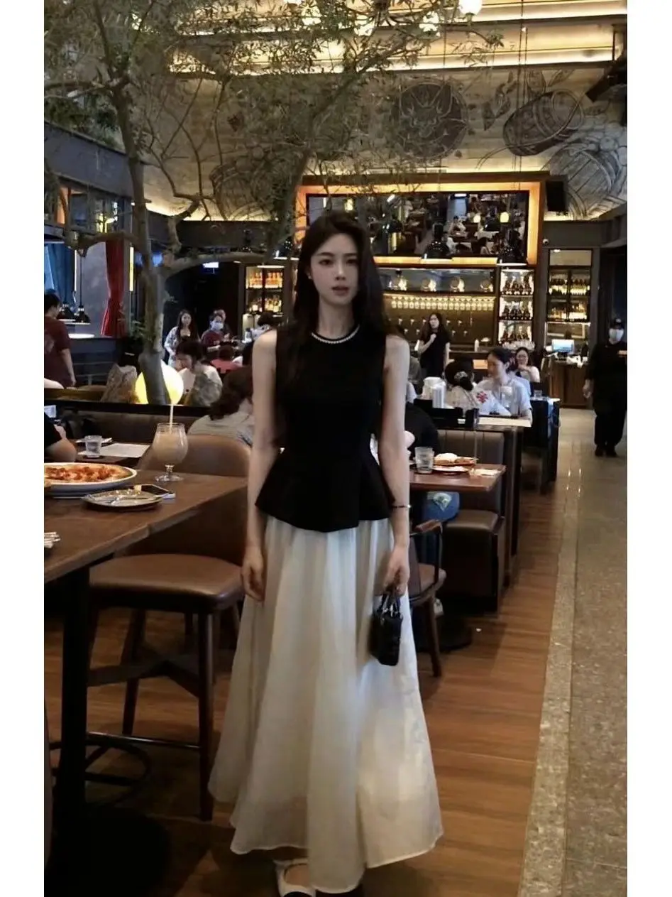 

Модный комплект из двух предметов: платье-рубашка без рукавов с завышенной талией и элегантный повседневный наряд для женщин, летняя коллекция