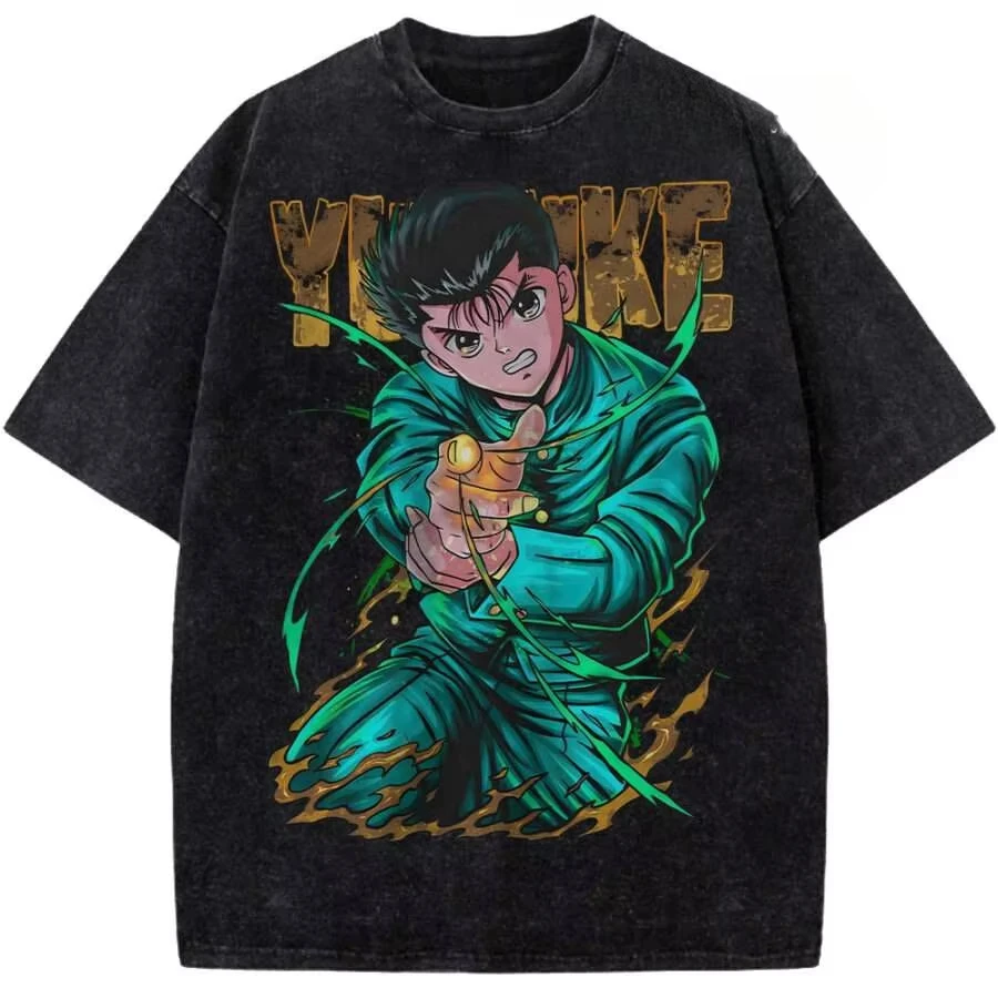 Camiseta con estampado de Anime YuYu Hakusho Hiei para hombre y mujer, camisetas informales de algodón, camiseta Vintage lavada, camiseta Harajuku de manga corta, moda de verano