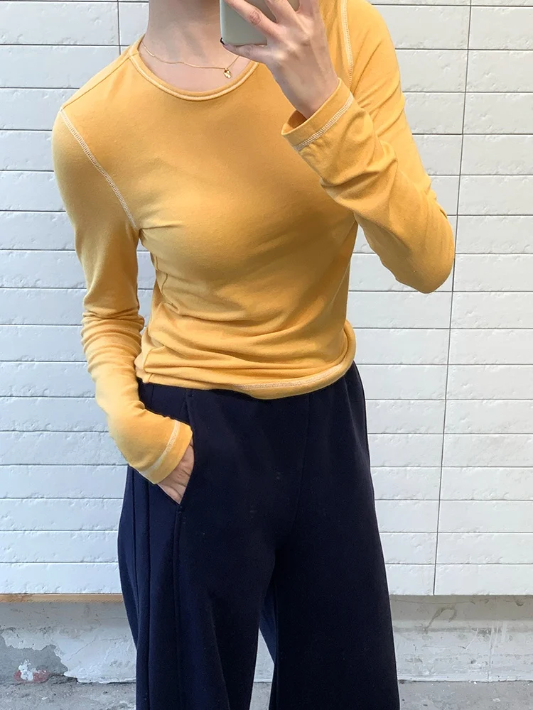 

Женская облегающая футболка с длинным рукавом, базовый слой, дизайн с цветовыми блоками, повседневная, из эластичного хлопкового бленда