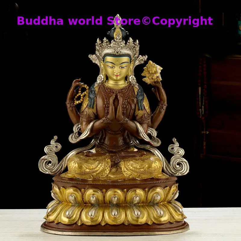 45CM Huge large HOME Temple Effective protection Tibet Buddhism gilding Four-armed Avalokitesvara Guanyin buddha copper statue