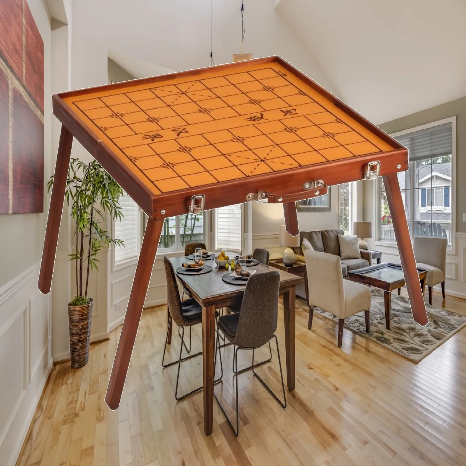 Chinese Chess Table Printed Grid Folding Chess Table Carrying Handle
