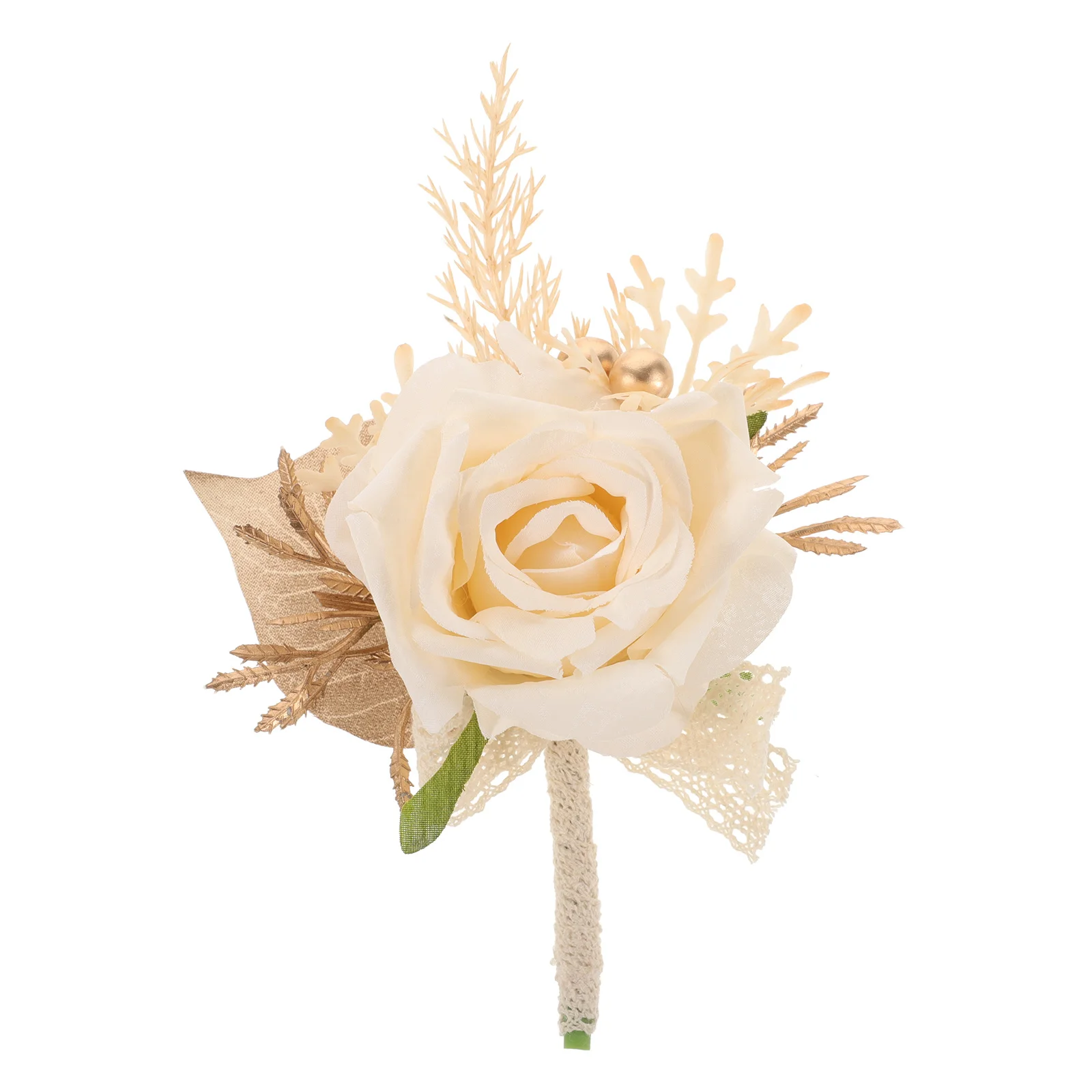 

Wedding Rose Boutonniere with Adjustable Wrist Corsage Realistic Artificial Flowers for Groom Lapel Suit Decoration Ceremony