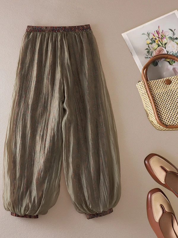 Elegant Thin Lantern Pants High Waist Cuffed Women's Spring Summer New Style Casual Slimming Hanfu Nine Point Pants