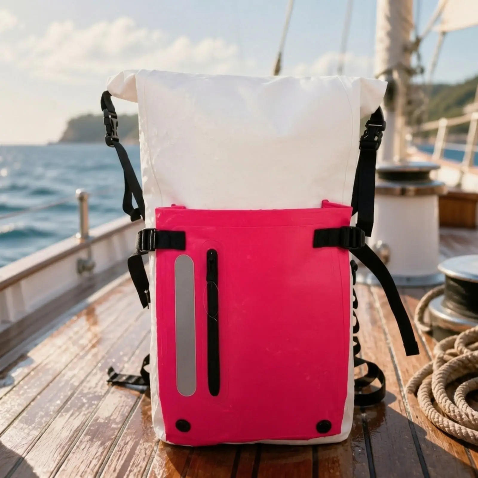 PVC Waterproof Diving Fins Backpack Roll Top Dry Bag 30L for Scuba Gear Snorkel Equipment with Front Zipper Pocket and Drainage