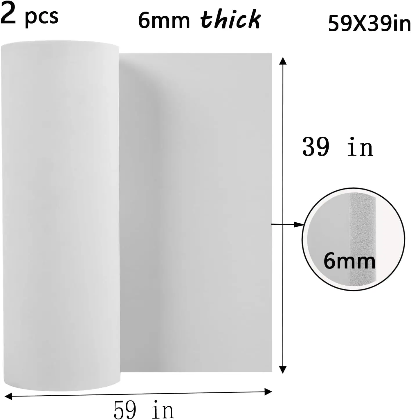 2Pcs EVA Foam 6mm, Cosplay Foam 39x59 inch White, High Density 90 kg/m³, for Craft Projects Cosplay Costumes, Fake Weapons, Decorations, Christmas, Easter, Thanksgiving, etc.
